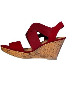 AMERICAN EAGLE Red Cork Wedge Sandals Cross Strap Heels